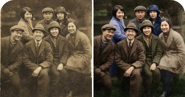 修复家族老照片，去除刮痕补色并提升分辨率